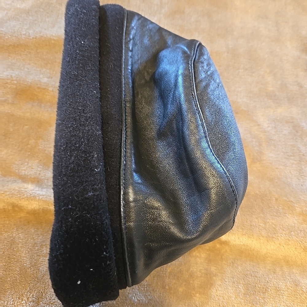 Black Leather Womens Bucket Hat Cotton Trim - Picture 5 of 16
